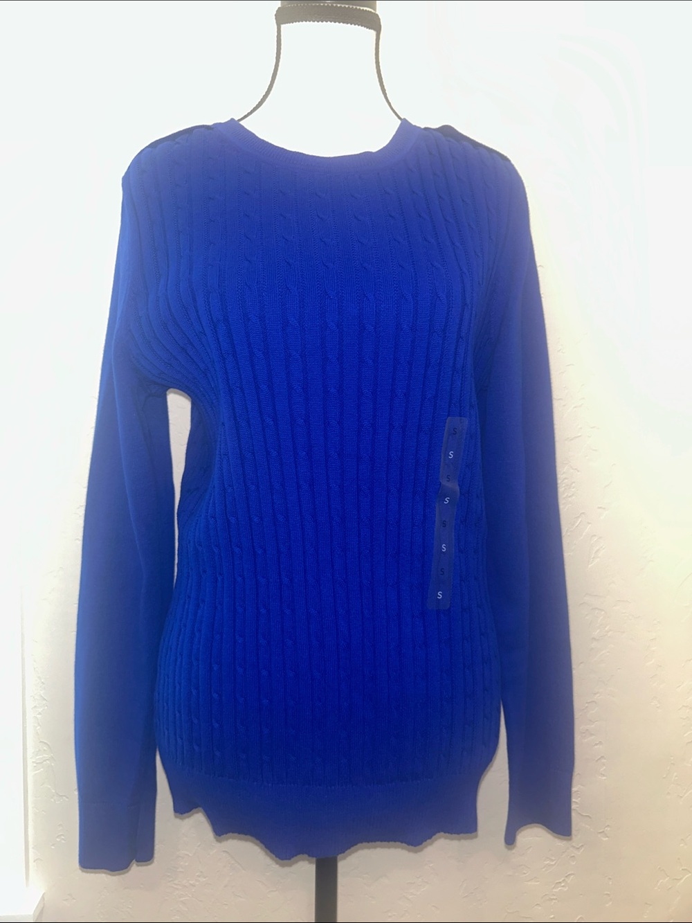 Kim Rogers Cobalt Blue Cable-Knit Crewneck Sweater